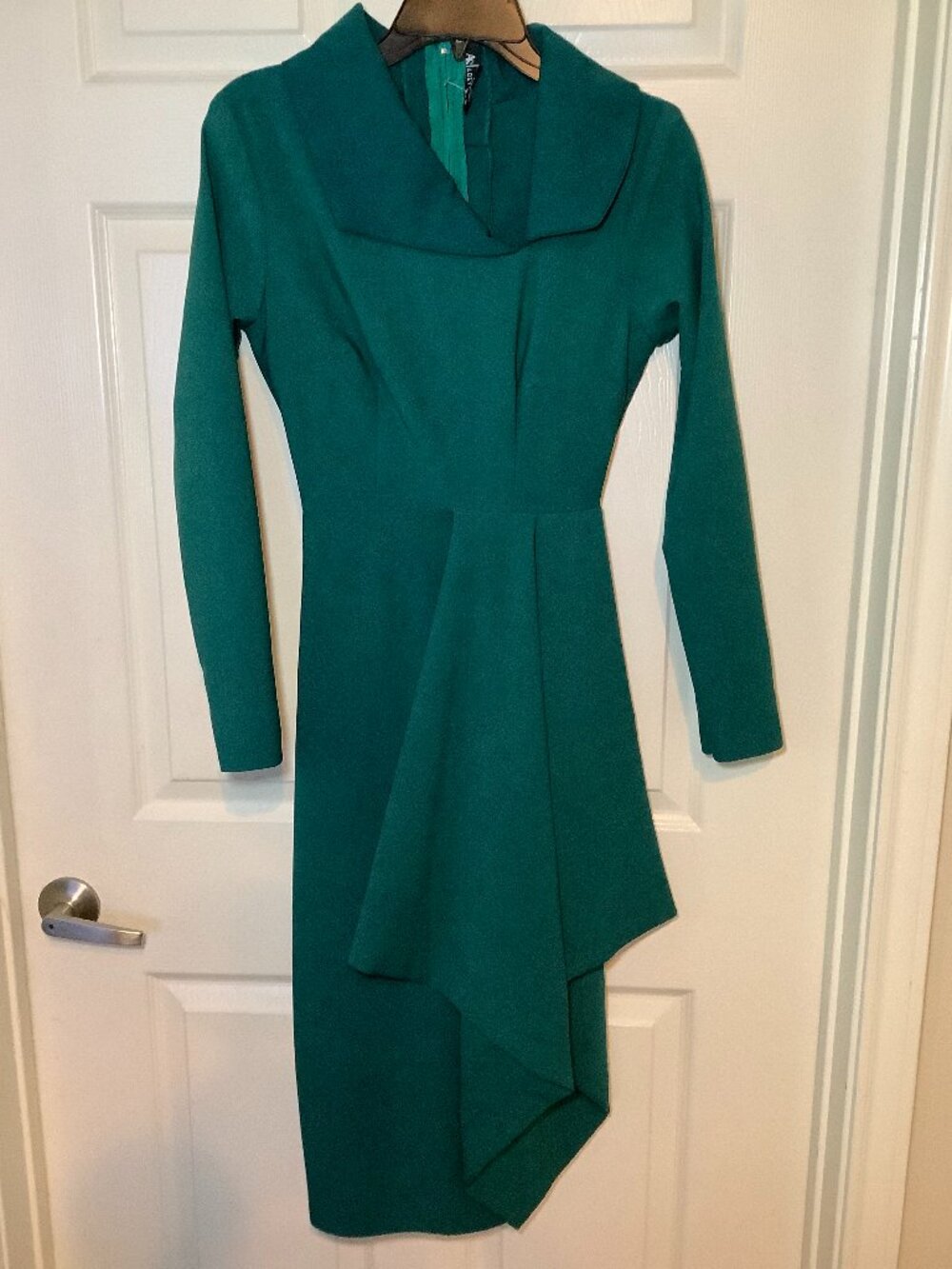 Adey Soile Teal Asymmetrical Ruffle Midi Dress Long Sleeve Size 8